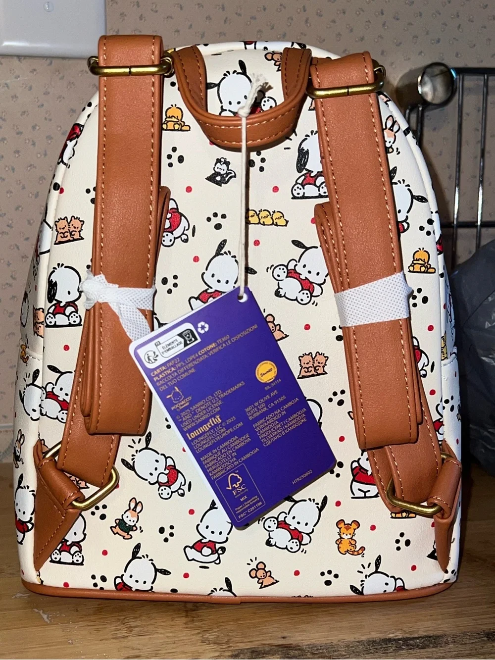 Loungefly Sanrio Pochacco Cream, Brown & Red Mini Backpack